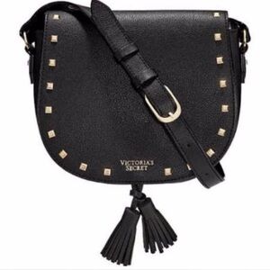 Victoria’s Secret Studded Black Crossbody Tassel fx leather Bag Adjustable Strap